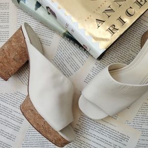 MERCEDES CASTILLO Cream Leather Cork Block Heel Mules